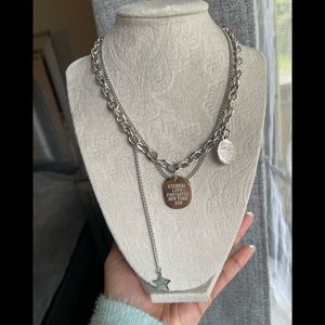 New, Stainless Steel Silver Love Forever Layered Necklace